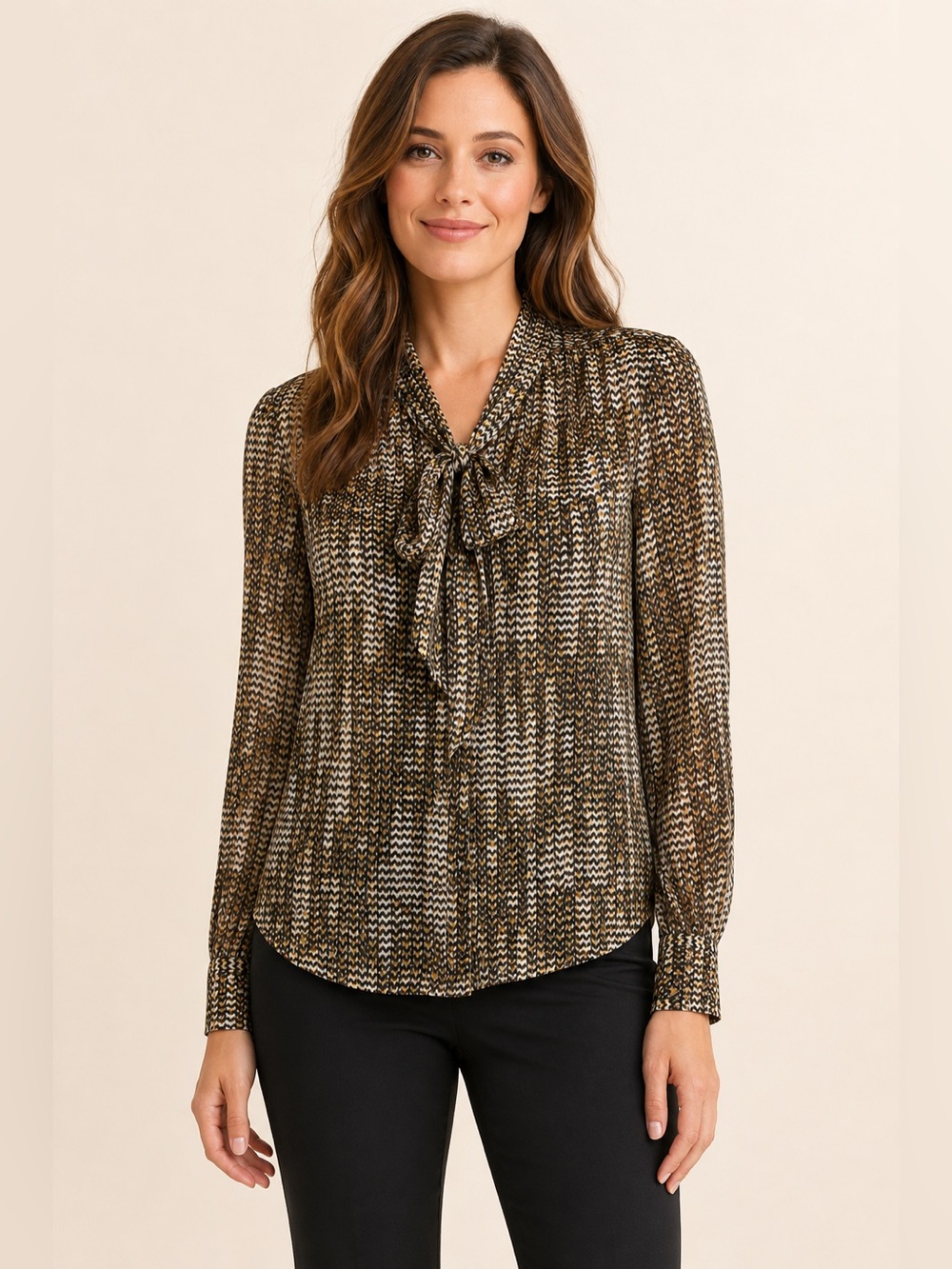 Daniel Rainn Abstract Print Tie-Neck Button- Down Blouse Medium NWT